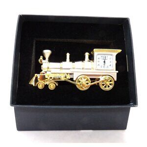 Platinum Silver and Gold Steam Train Clock New in Box